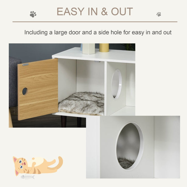 English Elm Pawhut Stylish Wooden Cat House With Soft Cushion, Elevated Pet Condo & Functional Storage Table W2225P173764-GIGA