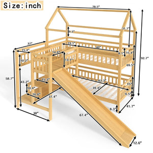 English Elm Full Bunk Bed with Trundle Bookshelf Storage Pine Frame Car Design for Kids W1580S00301