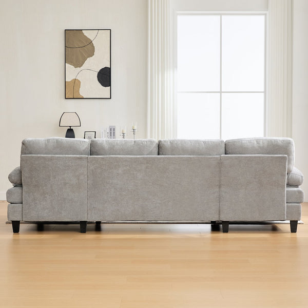 English Elm U-shaped Chenille Sectional Sofa with Dual Chaise Lounges, Tufted Back, Storage Pockets & Pillows Grey N719S002040E