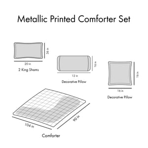 English Elm King/Cal Raina Metallic Geometric Comforter Set with Embroidered Decorative Pillows and Antimicrobial Protection Grey+Silver 21.65 L x 18.5 W x 11.81 H B03595839