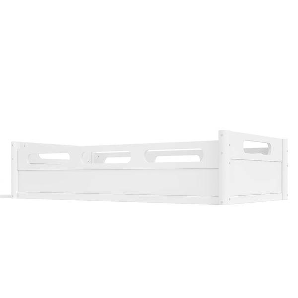 English Elm Twin Low Profile Floor Bed with Guardrails Pine Wood Frame Minimalist Bedroom White W1580P438763
