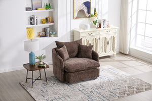 English Elm 360° 360 Swivel Oversized Chenille Armchair with Pocket Spring Seat and Three Throw Pillows Brown W1361S00073