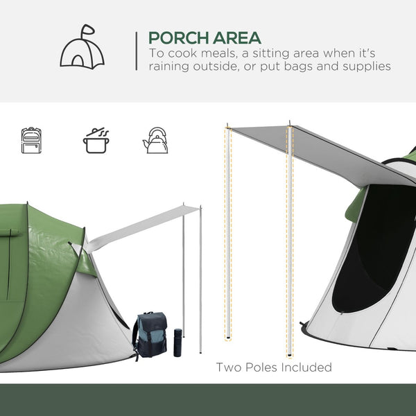 English Elm Outsunny Instant Pop up Camping Tent with Porch Vestibule Waterproof 3 Person Dome Green W2225P200771