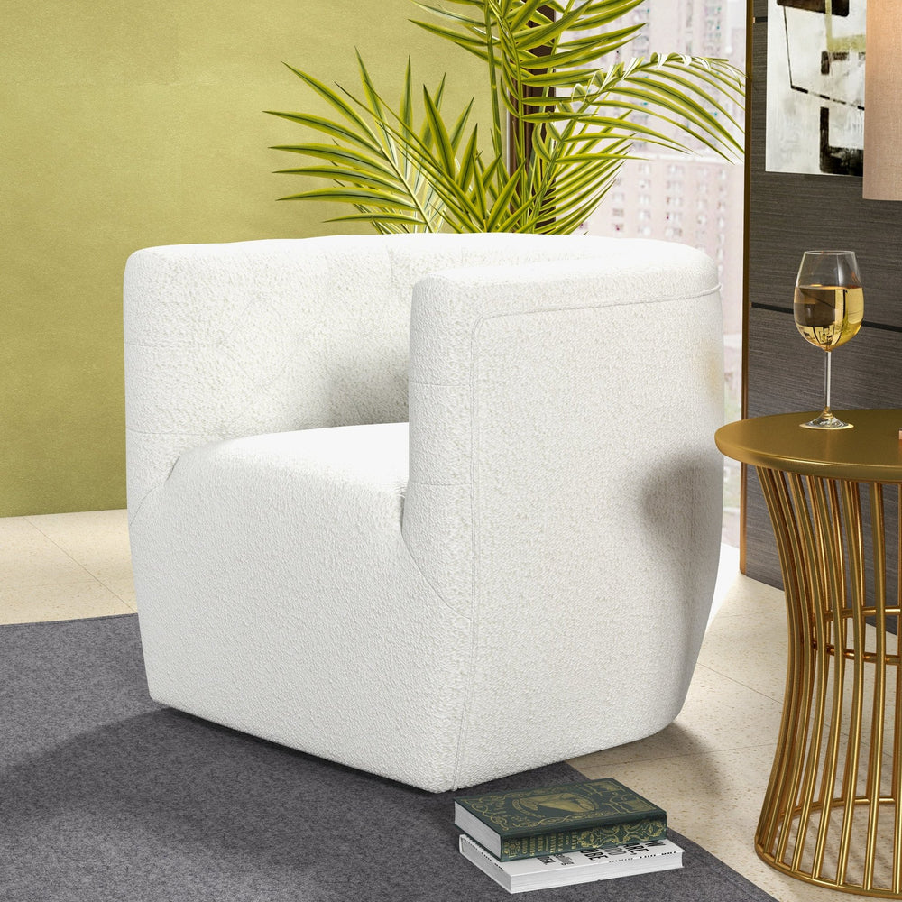 English Elm Ashcroft Furniture - Delaney White Bouclé Swivel Chair - Mid-Century Modern Accent Seat with High-Density Foam Comfort B183P201802