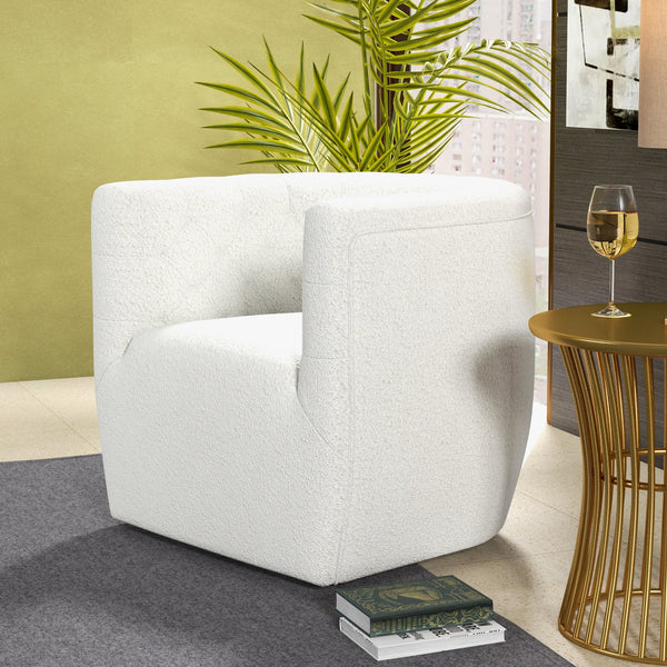 English Elm Ashcroft Furniture - Delaney White Bouclé Swivel Chair - Mid-Century Modern Accent Seat with High-Density Foam Comfort B183P201802
