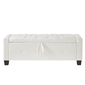 English Elm 48" Storage Ottoman Bench with Tufted Faux Leather Upholstery, Solid Wood Frame & 300lb Capacity Ivory White W1097P338779