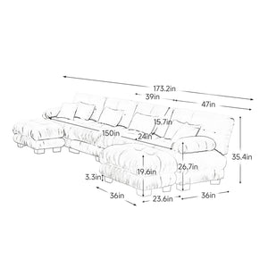 English Elm Free Modular Sectional Sofa - U-Shaped Chenille Couch With 2 Ottomans For Ultimate Comfort & Style W714S01024
