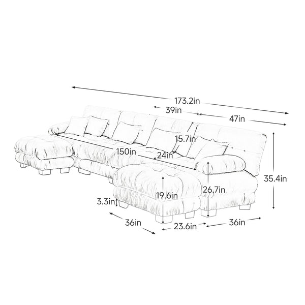 English Elm Free Modular Sectional Sofa – U-Shaped 4-Seater Cloud Couch With 2 Ottomans In Soft Chenille White W714S01006