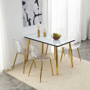 English Elm Table and Chair Set Marble Glass Top Gold Legs Four Seat Dining for Small Spaces Black,Transparent,White+Gold W1151S04654