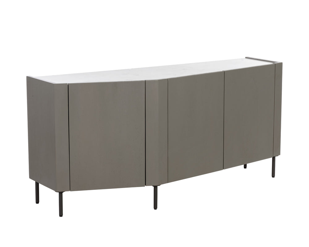 Sunpan Simmons Modern Angular Sideboard with Grey Mango Wood Frame and Unique White Marble Top Design