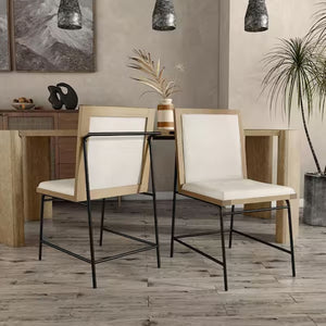 English Elm Contemporary Northall Arm Chair with Sleek Upholstery and Minimalist Profile for Modern Dining Spaces Beige,Oak 33 L x 20 W x 41 H B2741P407604