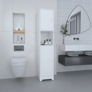 English Elm Brighton Tall Linen Cabinet White – 5-Shelf Manufactured Wood Storage with 2 Doors & Open Display Shelf B06280090