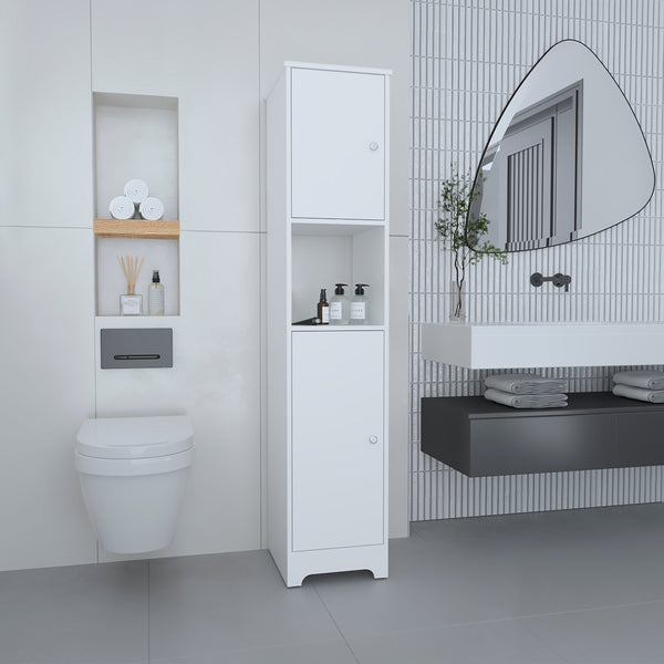 English Elm Brighton Tall Linen Cabinet White – 5-Shelf Manufactured Wood Storage with 2 Doors & Open Display Shelf B06280090