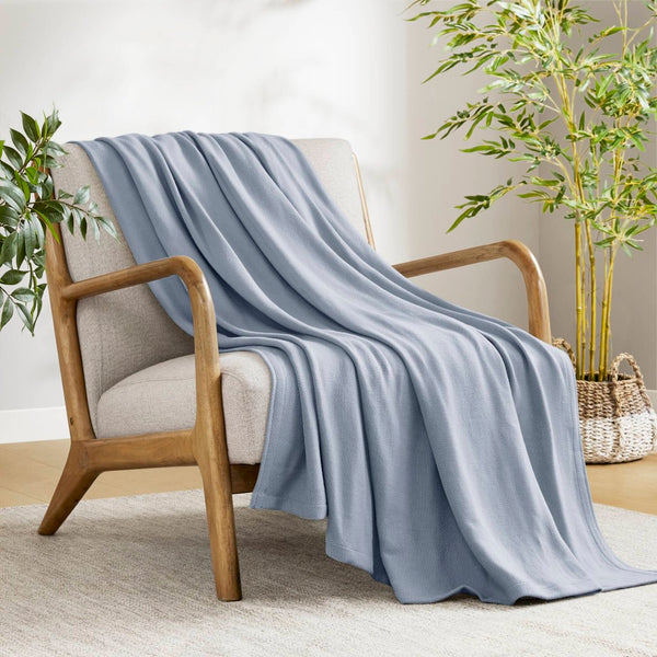 English Elm 1-piece King Jacquard Cotton Blend Blanket Aztec Woven Soft Breathable Bedroom Layer Light Blue B035P437483