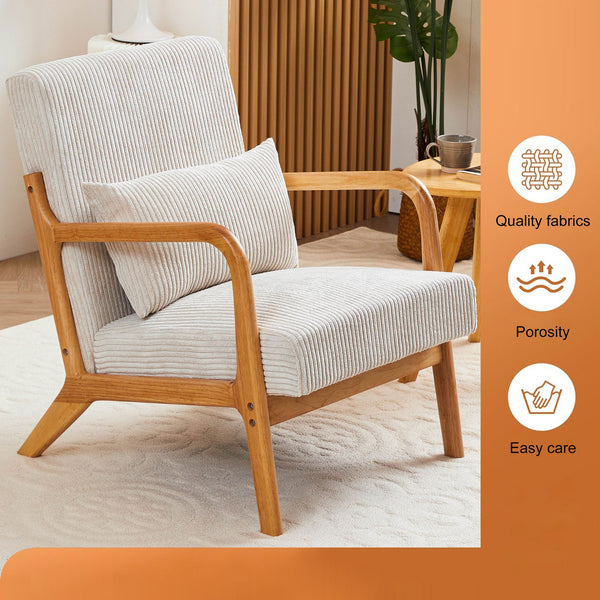 English Elm Mid-Century Upholstered Accent Chair with Pillow, Ergonomic Solid Wood Frame for Living Room W2989P241862