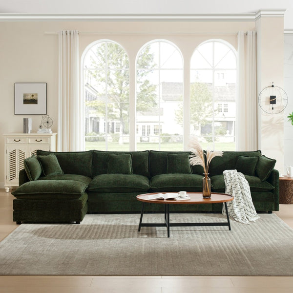 English Elm Modular U Shaped Sectional Sofa with Ottoman Chenille Upholstered Living Room Couch W714S00468
