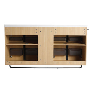 English Elm 60" Modern Freestanding Bathroom Vanity with 4 Soft-Close Doors, 3 Open Shelves, Towel Hanger, 8 Boxes W999P376886