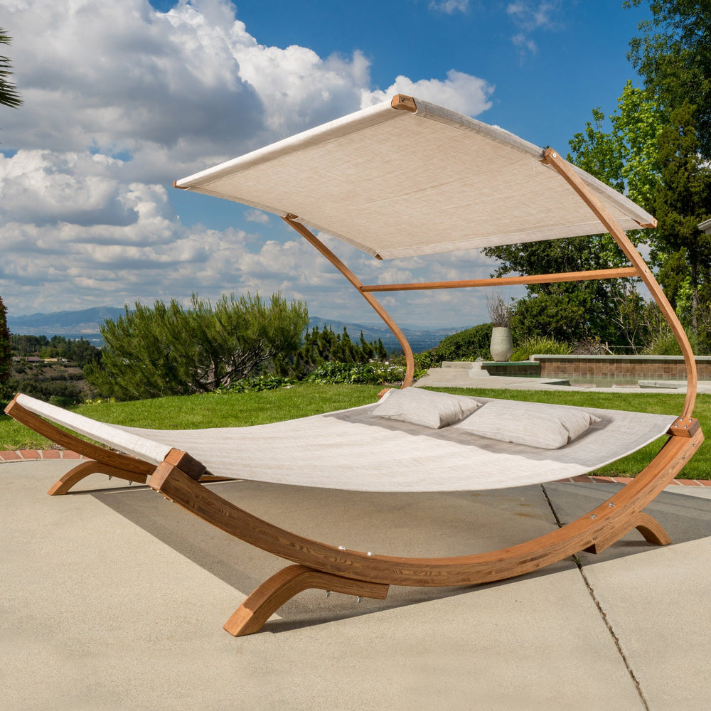 English Elm Christopher Knight Home® - SAN JUAN Teak Sunbed with Adjustable UV Canopy - Curved Weather-Resistant Base, Mesh Sling Comfort 57414.00