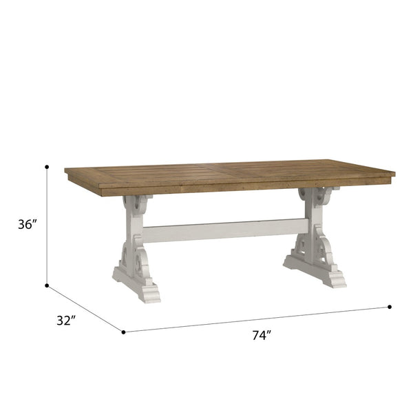English Elm Wallace & Bay - Brown Farmhouse Trestle Dining Table – Rustic Dark Pine & Weathered White Finish For 6-8 Guests B361P384404-GIGA