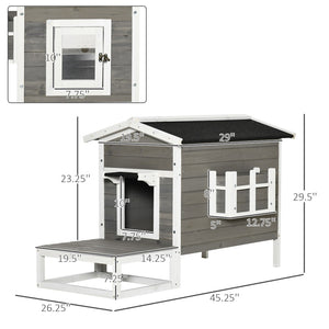 English Elm Pawhut Solid Wood Outdoor Cat House Two Story Shelter with Balcony Asphalt Roof W2225P173762