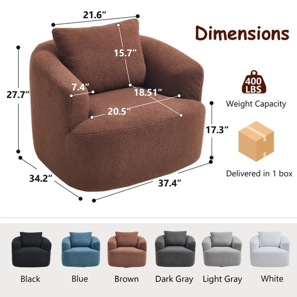 English Elm 360° 360 Swivel Teddy Velvet Accent Chair Plush Cocoon Seat for Living Room or Bedroom W5385P454804