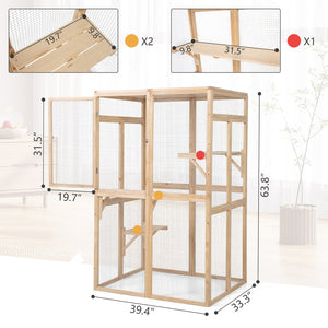 English Elm Wooden Pine Outdoor Cat Enclosure with Platforms Hammock and Uv Resistant Roof W2181P191345