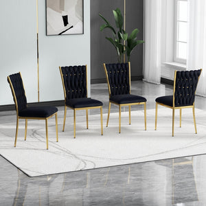English Elm Modern Velvet Upholstered Dining Chairs Set of 2 with Electroplated Legs for Kitchen Black W210P301582