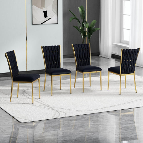 English Elm Modern Velvet Upholstered Dining Chairs Set of 2 with Electroplated Legs for Kitchen Black W210P301582