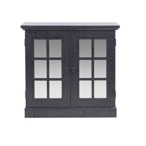 English Elm Storage Sideboard with Mirrored Acrylic Doors and Wood Grain Mdf Finish for Compact Rooms Black W2899P372748