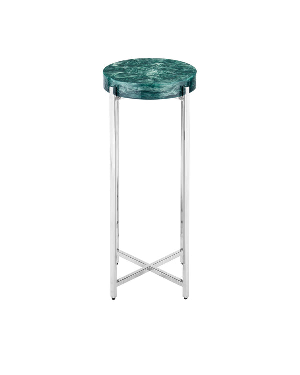 Currey & Company Rina Teal Drinks Table – Elegant Artisan Crafted Design With Stunning Organic Pattern And Metal Frame Blue Composite ,Stainless Steel 4000-0227-currey-company