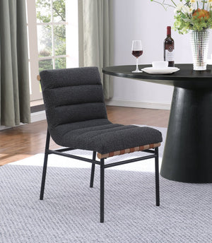 English Elm Lahni Boucle Upholstered Dining Chair Set with Cognac Accents and Black Iron Legs B061P234545
