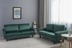 English Elm LOVESEAT,GREY Plush Microfiber Two-Seater Sofa with High-Density Foam, Solid Wood Frame, Durable Comfort Green B205P249006