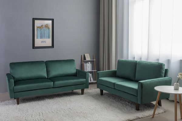 English Elm LOVESEAT,GREY Plush Microfiber Two-Seater Sofa with High-Density Foam, Solid Wood Frame, Durable Comfort Green B205P249006