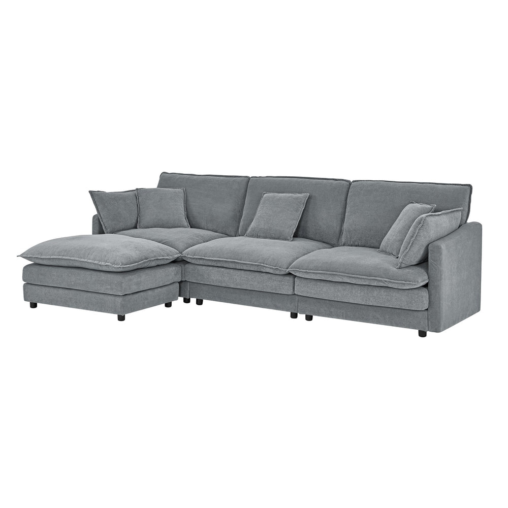 English Elm Modern Sectional Convertible Sofa with Ottoman, Oversized L-Shaped 4-Seater Towel Fabric Comfort Grey W1413S00079