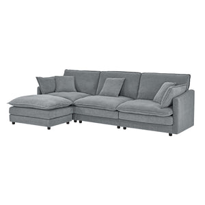 English Elm Modern Sectional Convertible Sofa with Ottoman, Oversized L-Shaped 4-Seater Towel Fabric Comfort Grey W1413S00079
