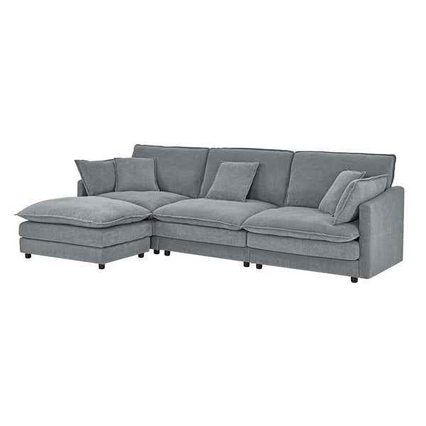 English Elm Modern Sectional Convertible Sofa with Ottoman, Oversized L-Shaped 4-Seater Towel Fabric Comfort Grey W1413S00079