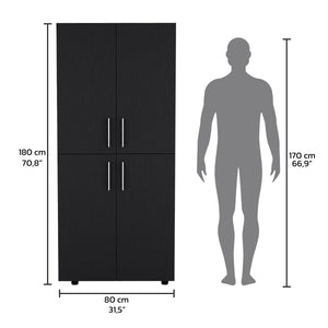 English Elm Hazel Tall Four-Door Armoire Wardrobe Cabinet with Six Shelves and Dual Hanging Rods for Bedroom Black 39.4 L x 23.2 W x 5.5 H B070S00229