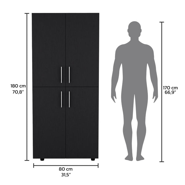 English Elm Hazel Tall Four-Door Armoire Wardrobe Cabinet with Six Shelves and Dual Hanging Rods for Bedroom Black 39.4 L x 23.2 W x 5.5 H B070S00229