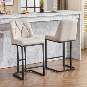 English Elm Set Of 2 Modern Upholstered Counter-Height Bar Stools With Button-Tufted Backrest - Beige Elegance W1901P225271-GIGA
