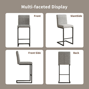 English Elm Faux Leather Counter Stools Set of Two Ergonomic Curved Back Metal Frame Kitchen Seating Light Gray W5096P400655