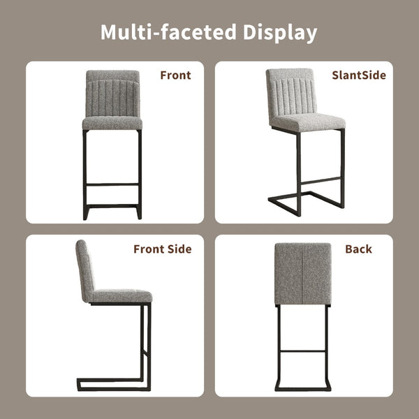 English Elm Faux Leather Counter Stools Set of Two Ergonomic Curved Back Metal Frame Kitchen Seating Light Gray W5096P400655