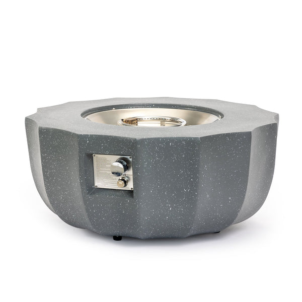 English Elm 36" Propane Fire Pit Table 50000 BTU Gray MgO Concrete Round with Lava Rocks, Pulse Ignition, Cover W853P277120