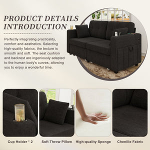 English Elm Sofas for Living Room Chenille Three Seat Couch with Usb Charging Storage and Cup Holder Black W395S00144