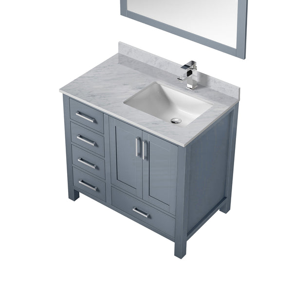 English Elm Dark Grey Bath Vanity Set - 36" W X 22" D With Carrara Marble Top, Chrome Faucet & Matching Mirror B2731S01261