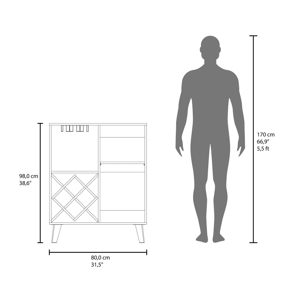 English Elm Bar Severn Bar Cabinet 38.6" H, Alby Blue & Natural Oak, 1 Door 1 Drawer 4 Shelves, Stylish Storage B097P395908