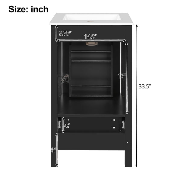 English Elm 18-Inch Modern Bathroom Vanity with Ceramic Sink, Soft-Close Doors, Divider Drawer & Adjusting Feet Black N729P334854B