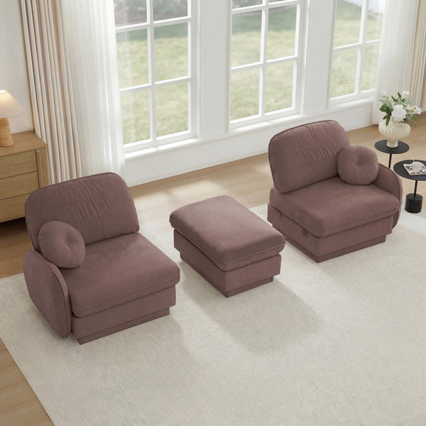 English Elm Chenille Cloud Modular Loveseat with Deep Foam Cushions Quilted Back and Ottoman Rose Dust W714S01775