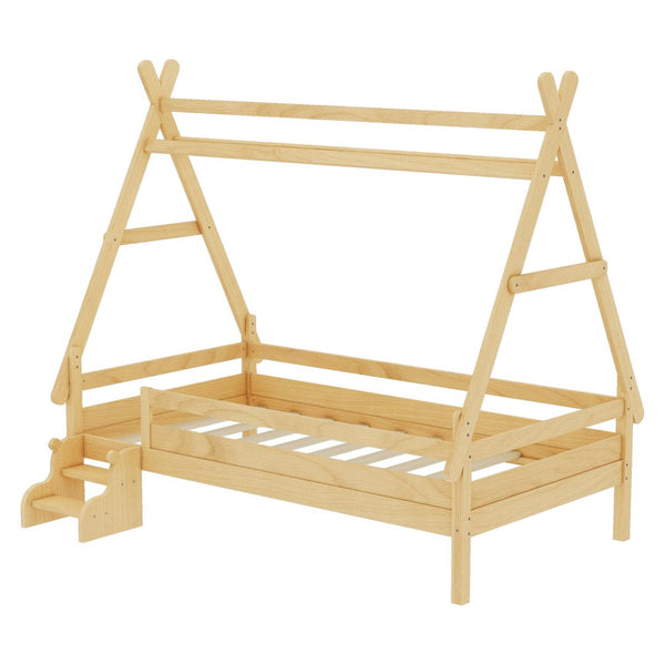 English Elm Twin House Shaped Platform Bed Solid Pine Frame with Built in Stairs for Kids W1580P354719