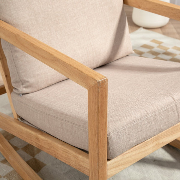 English Elm Upholstered Glider Accent Chair with Rubberwood Frame in Khaki - Plush Linen Blend, Midcentury Flair W1762P188607