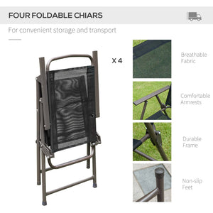 English Elm Outsunny 6-Piece Patio Dining Set For 4 With Umbrella, Black Glass Table & Folding Chairs, Perfect Outdoors W2225P200910-GIGA